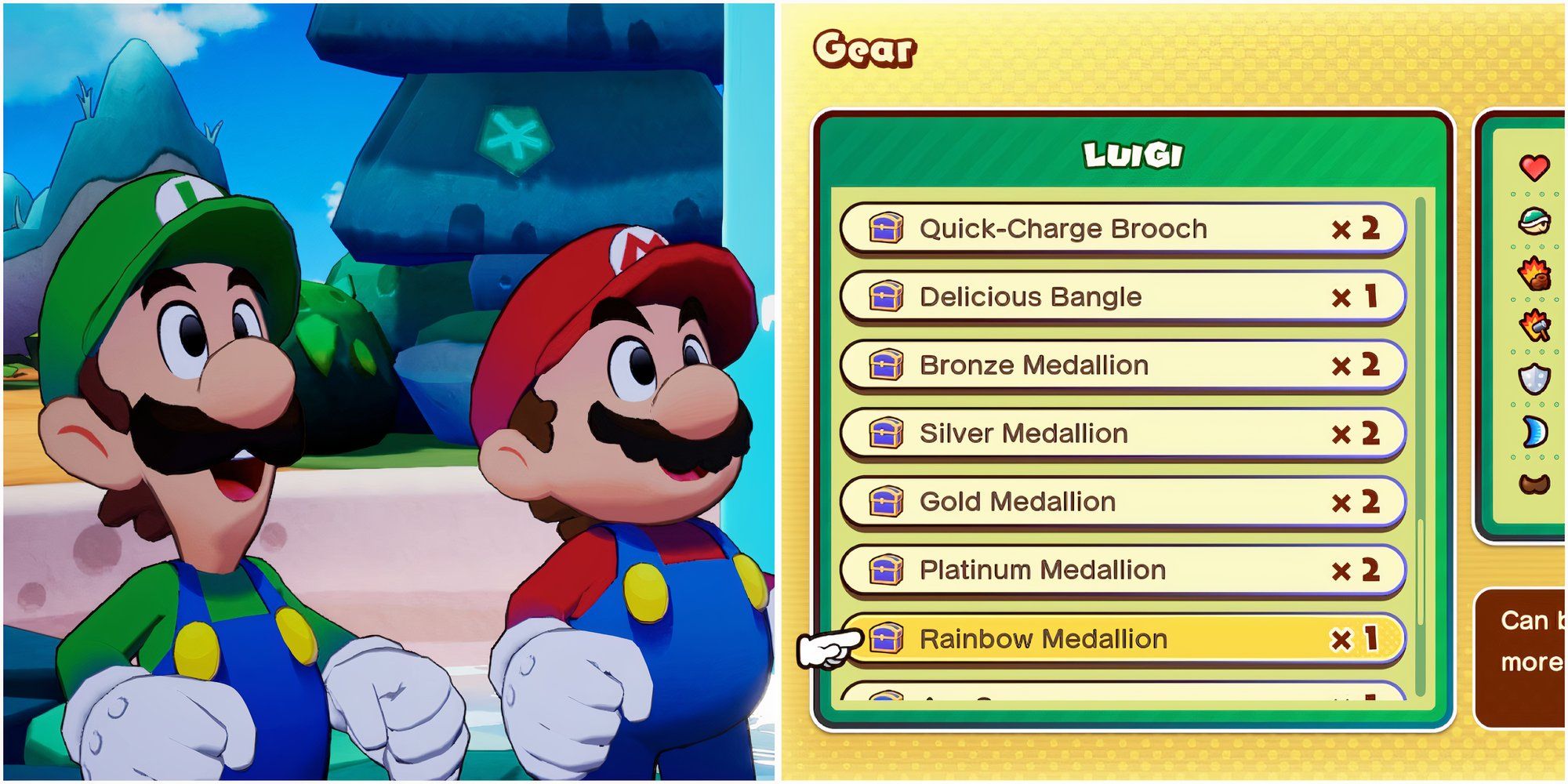 Mario and Luigi Rainbow Medallion accessories in Mario & Luigi Brothership