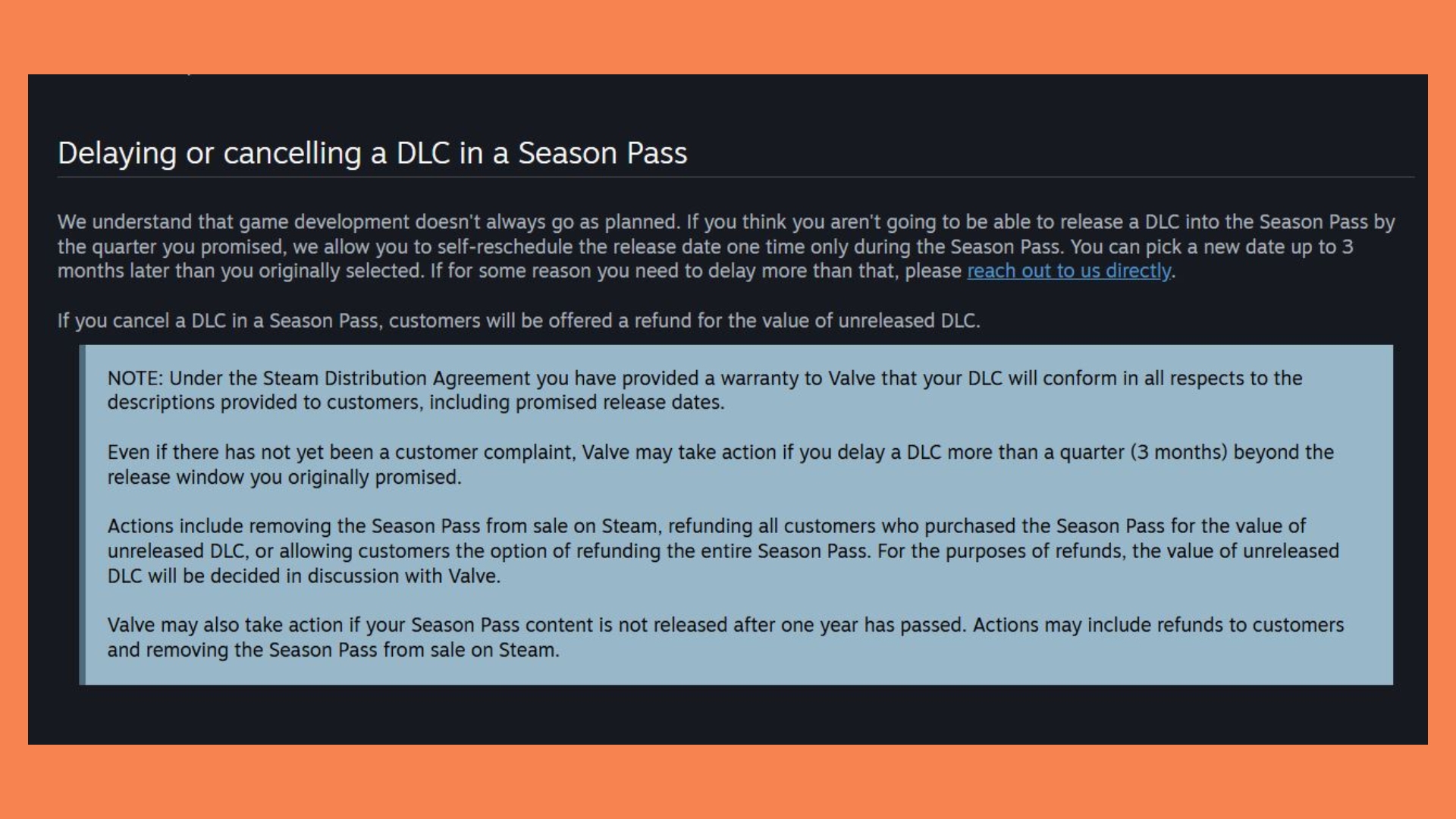 Steam season pass: A screenshot of a passage from Valve's Steamworks documentation