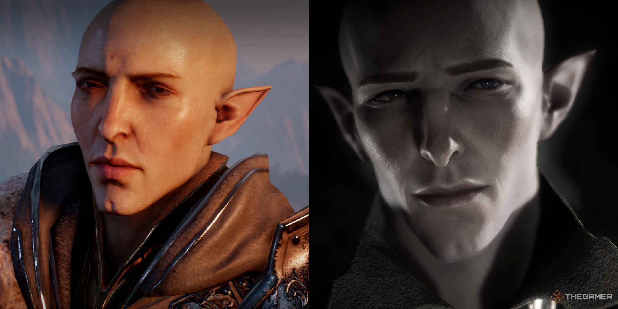 A close up of Solas from Inquisition and a close up of Solas from Veilguard.