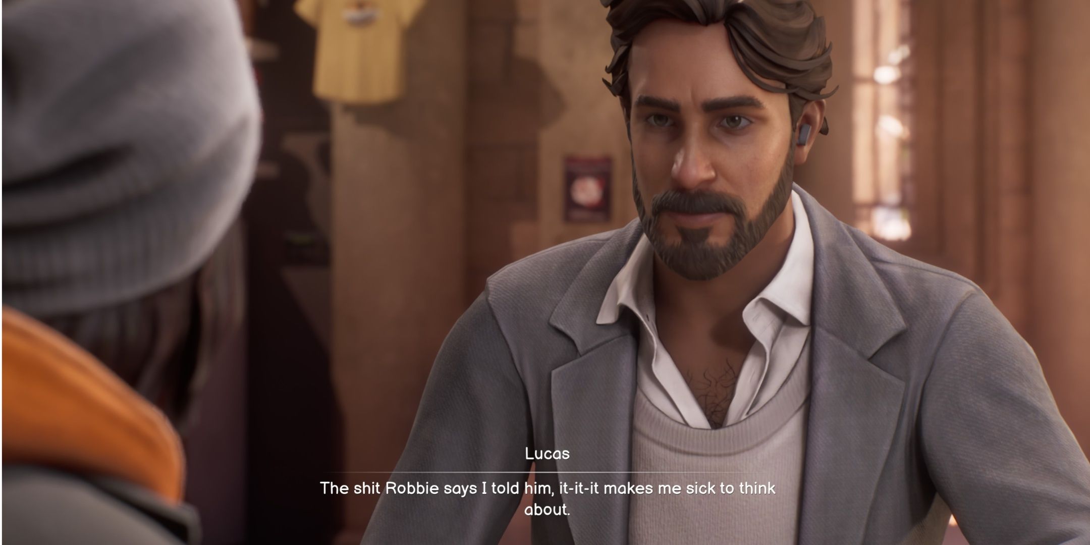 Lucas saying that the things his son says he said make him sick in Life is Strange Double Exposure.