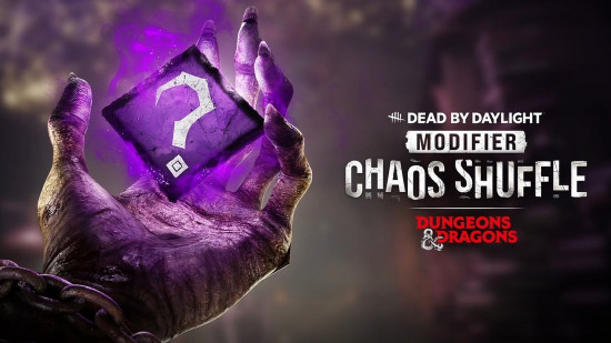 The Lich's skeletal hand clutches the purple glowing logo of the DBD Chaos Shuffle mode.