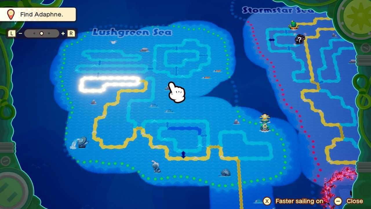 A map of the Lushgreen Sea in Mario & Luigi: Brothership.