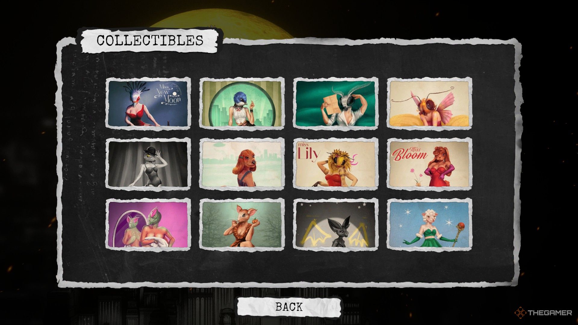 Collectibles menu displays every pin-up calendar image in Chicken Police: Into The Hive!