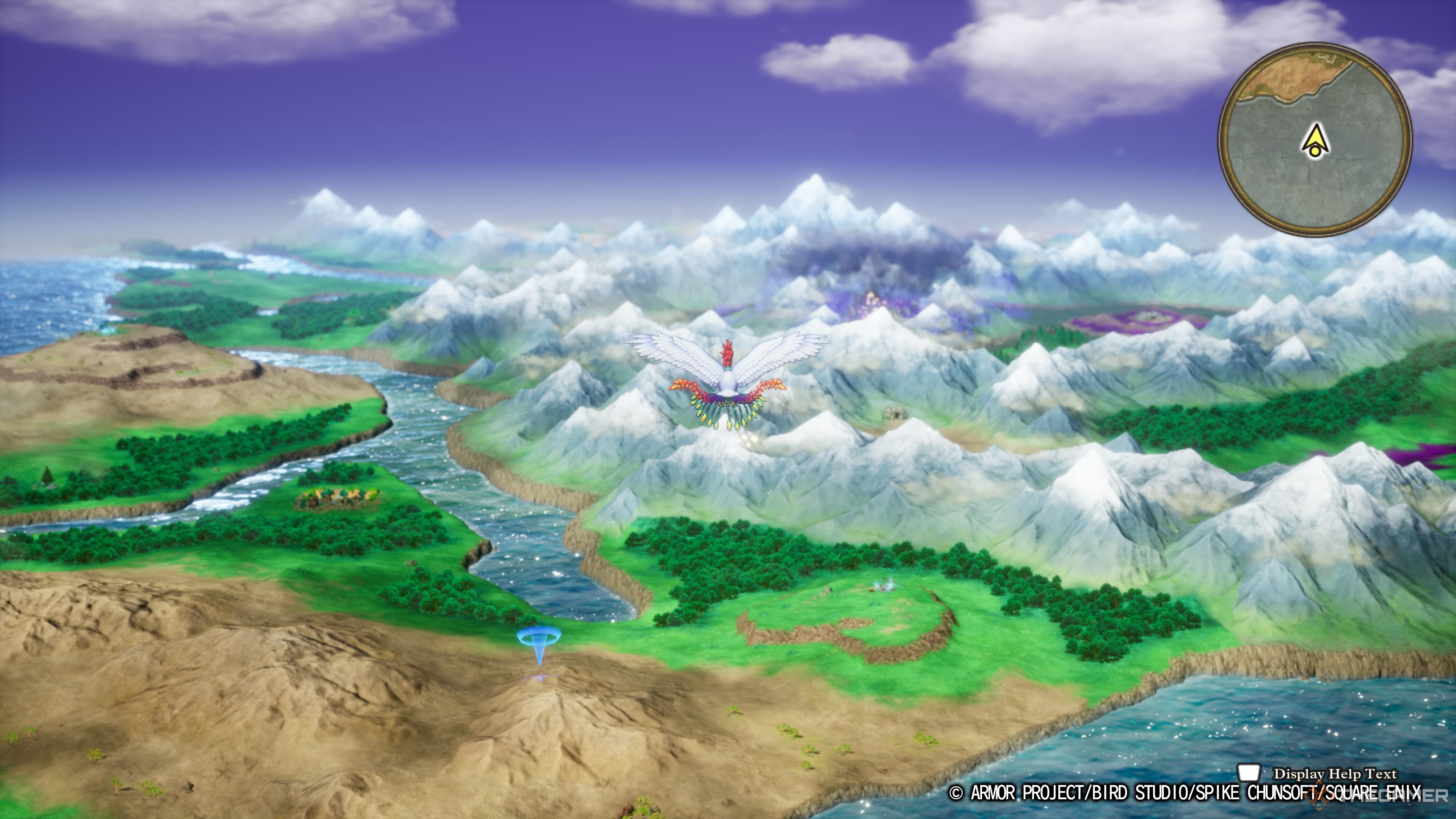 DRAGON QUEST III HD-2D Remake flying above the overworld with Ramia.