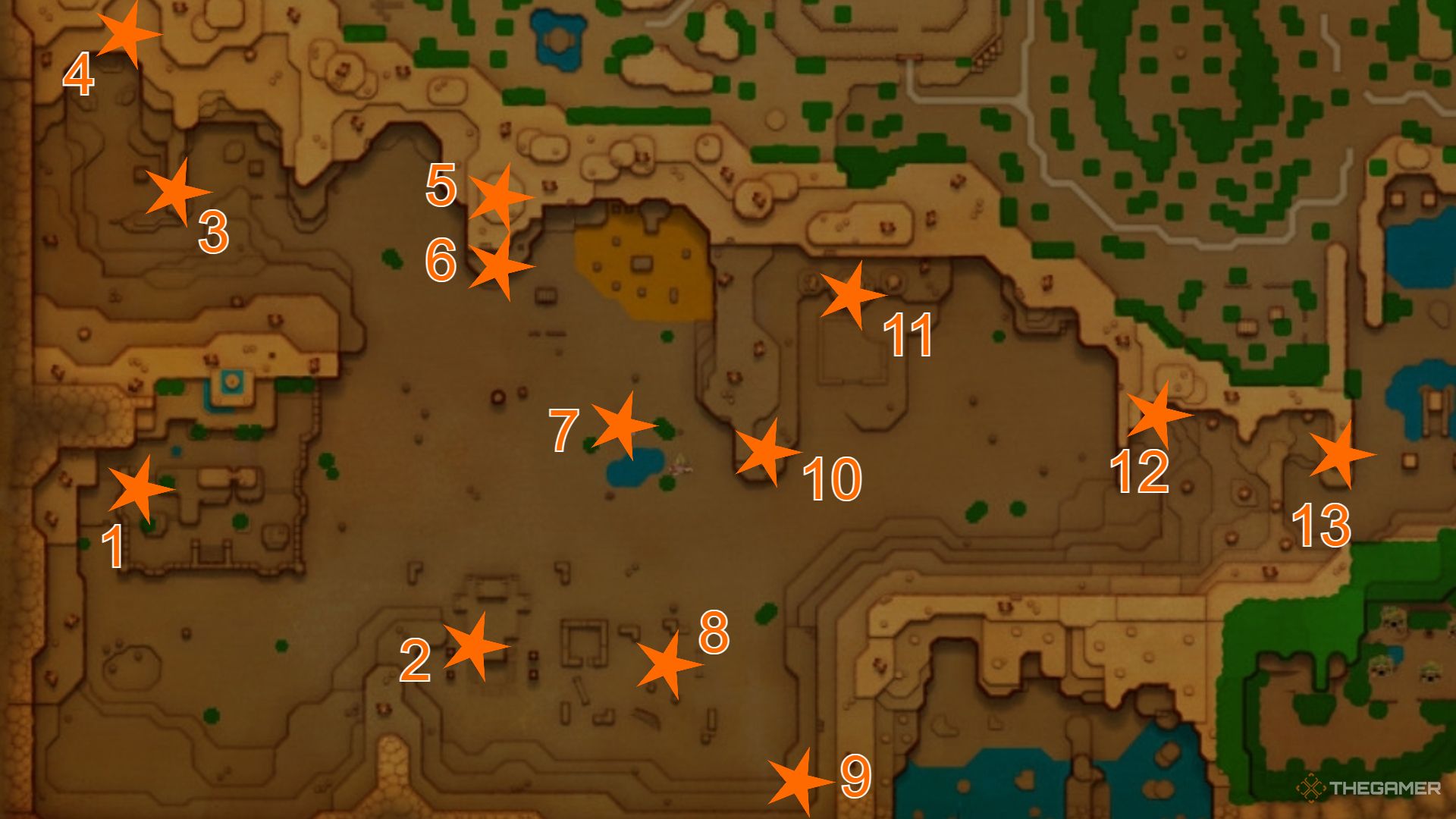 A map showing Might Crystals found in the Gerudo Desert.