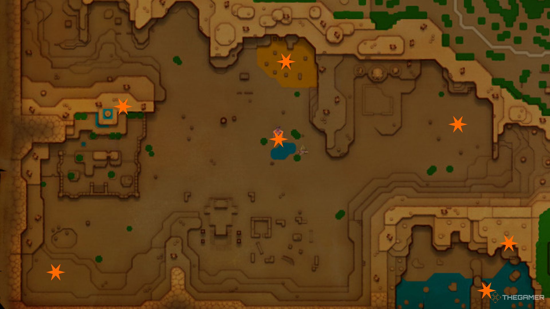 An image of the Gerudo Desert with Heart Containers marked.