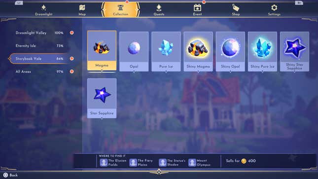 A screenshot of Disney Dreamlight Valley's menus shows Magma.