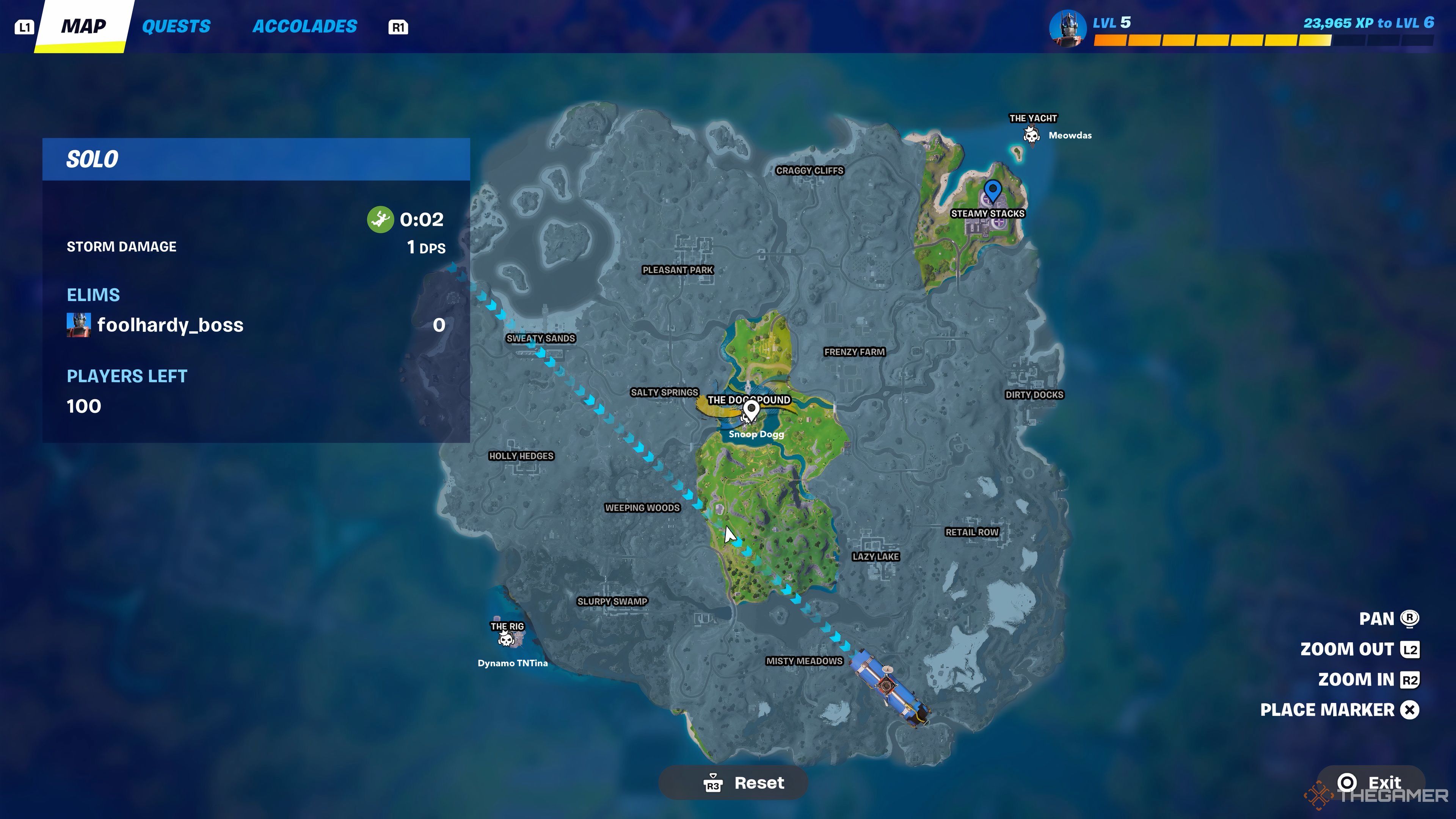 A screenshot of the map in Fortnite Chapter 2 Remix. 