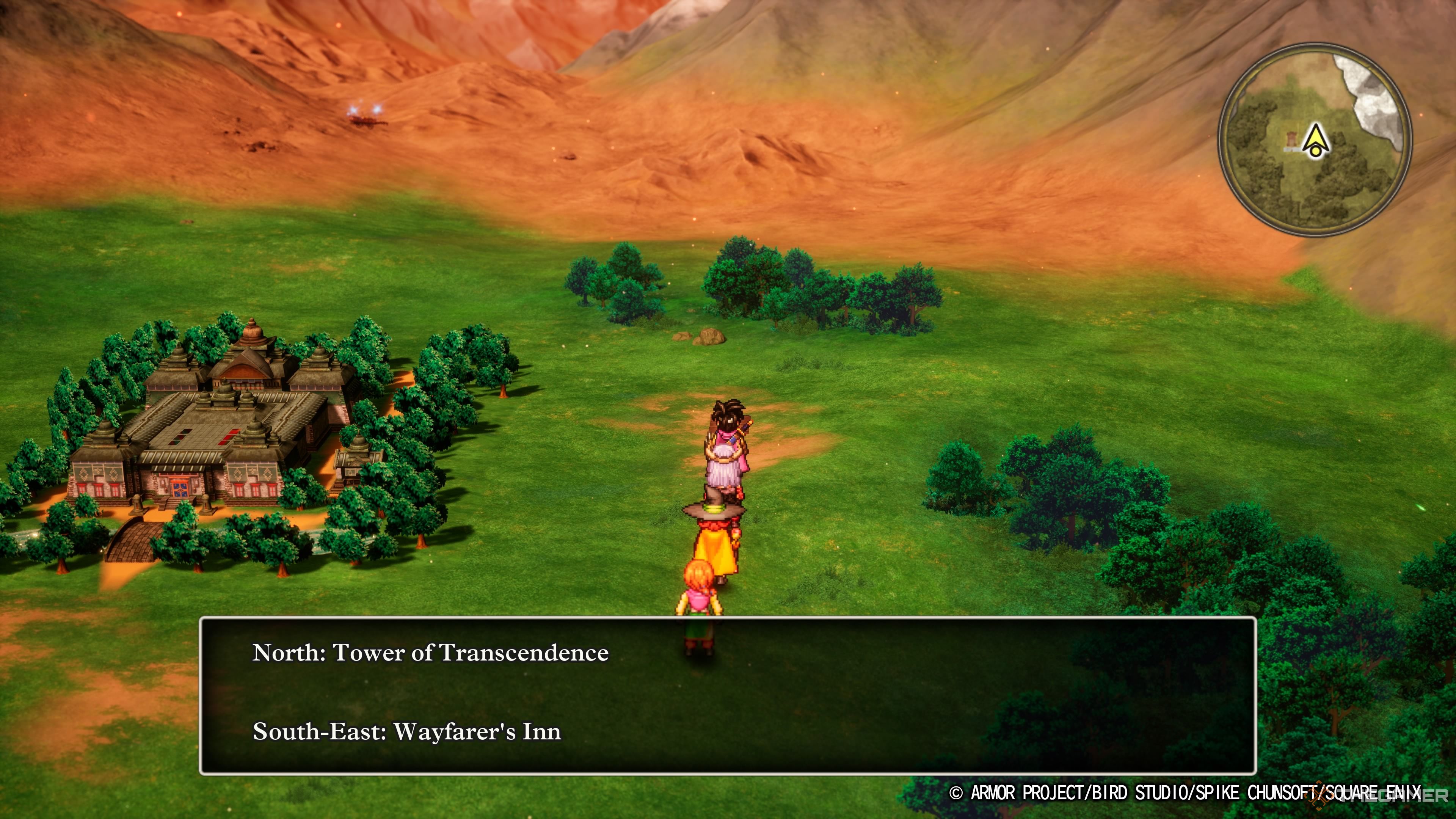 DRAGON QUEST III HD-2D Remake sign indicating the tower of transcendence to the north.