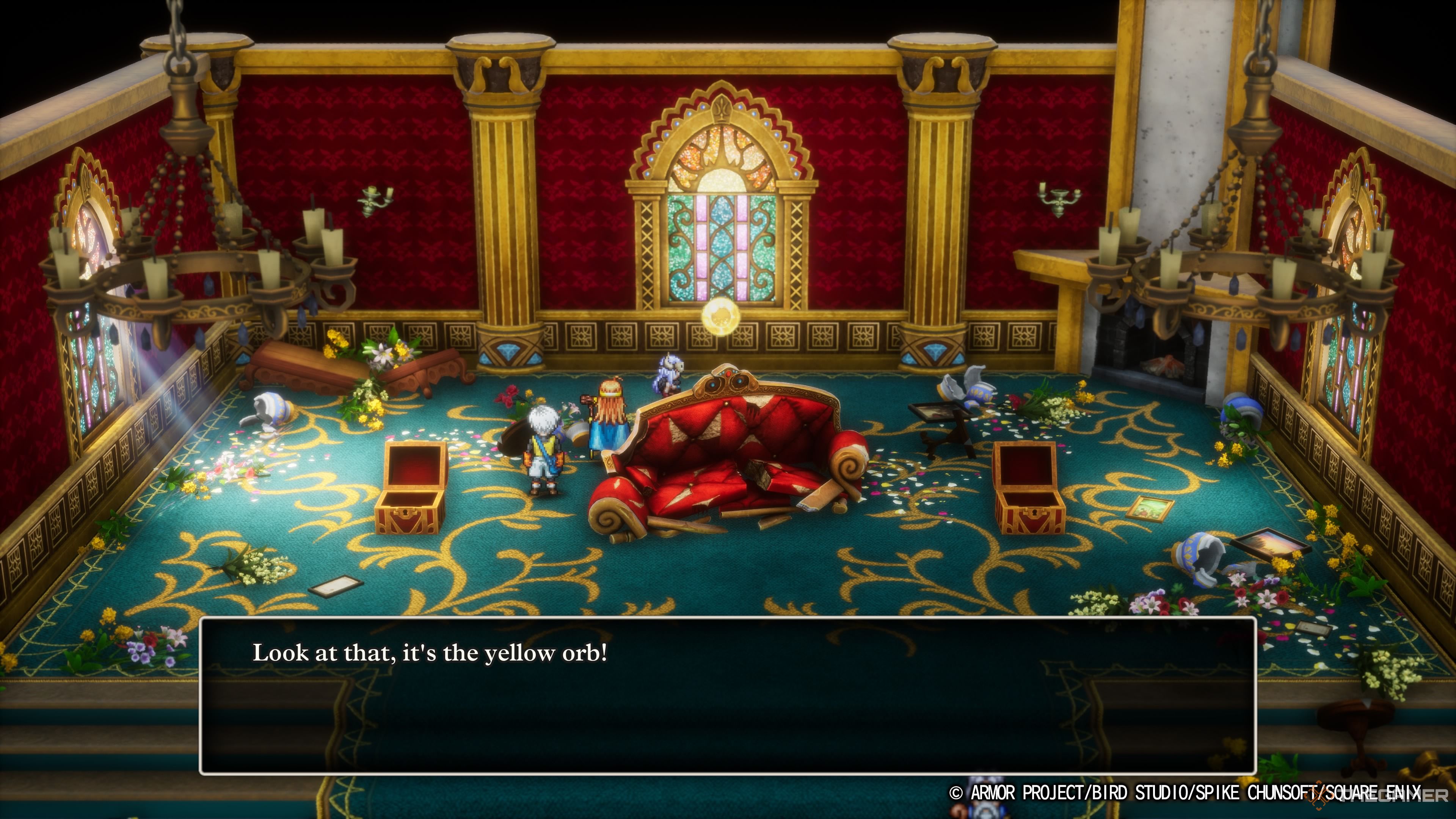 DRAGON QUEST III HD-2D Remake finding the yellow orb behind the merchant's throne in their mansion.