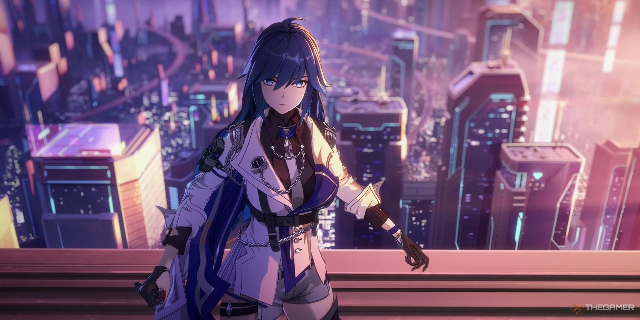 Strinova Agent with city in background during a cutscene.