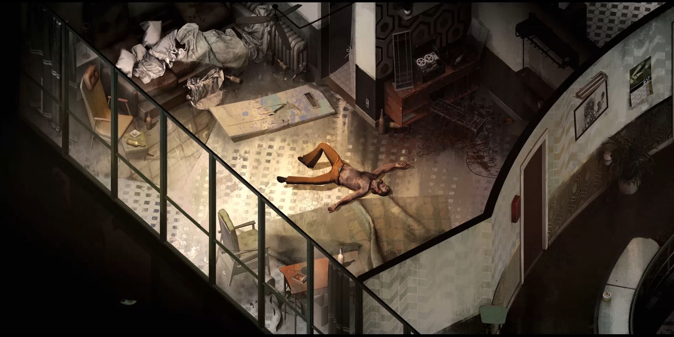 Disco Elysium Harry on hotel floor