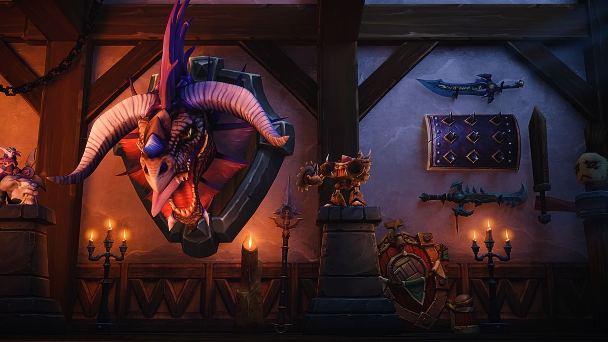 Trophies hang on the wall as Blizzard shows off World of Warcraft's player housing feature