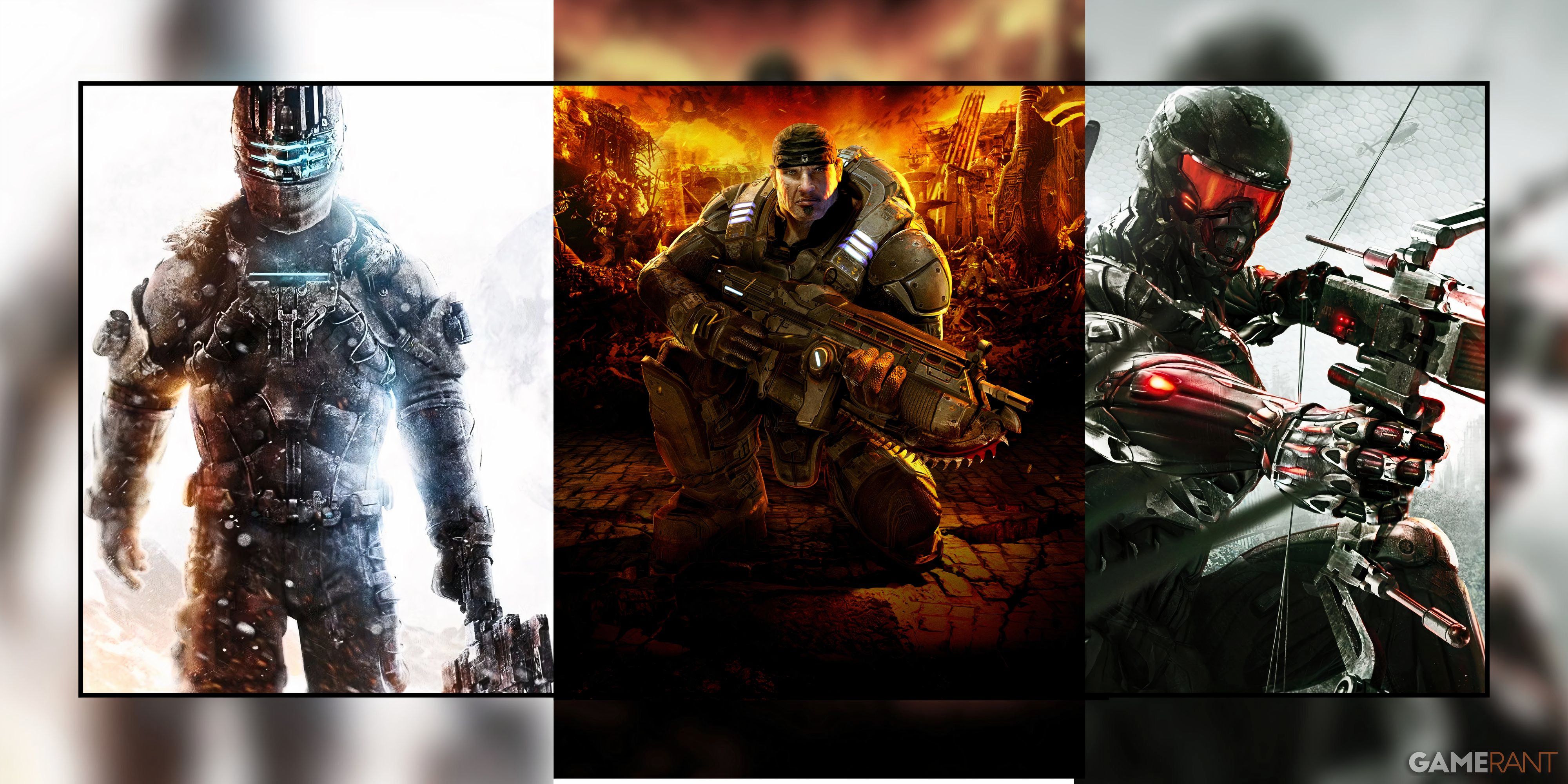 dead space 3, gears of war, and crysis 3 cover arts.