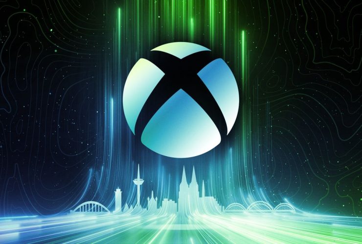 Xbox Gamescom 2023 logo featuring a stylized city skyline in green