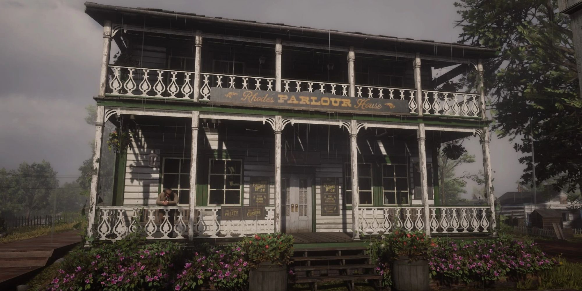 An image of the saloon in Rhodes from Red Dead Redemption 2.