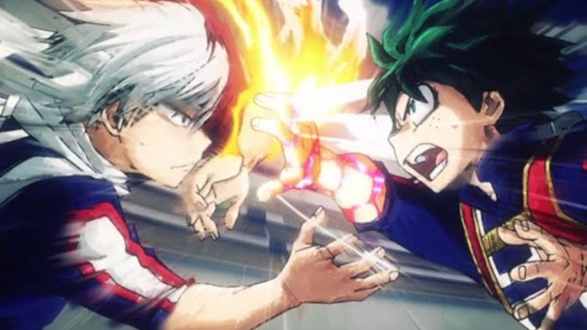 Shoto vs. Midoriya in My Hero Academia.