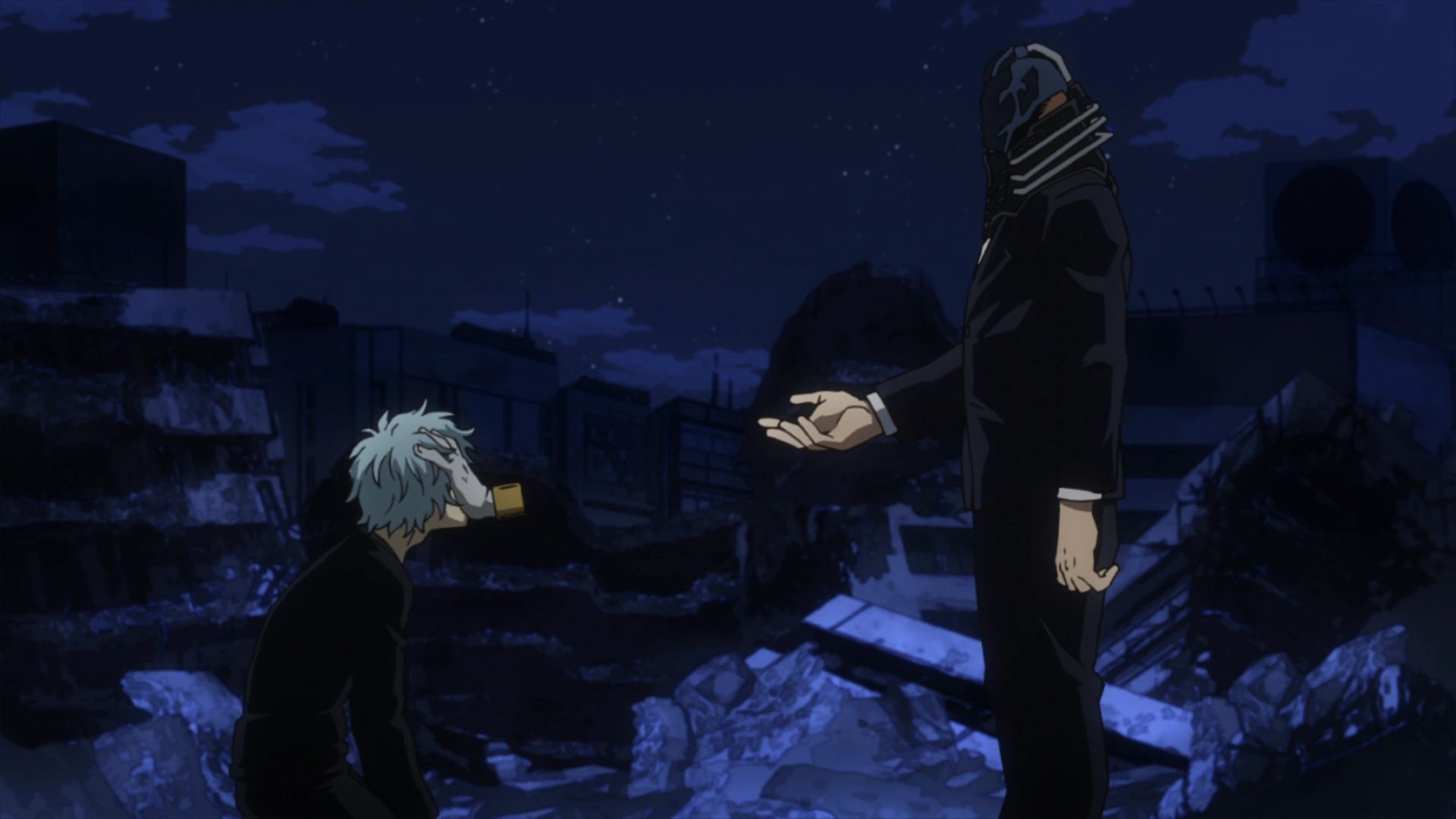 All For One lending Tomura Shigaraki a hand in My Hero Academia.