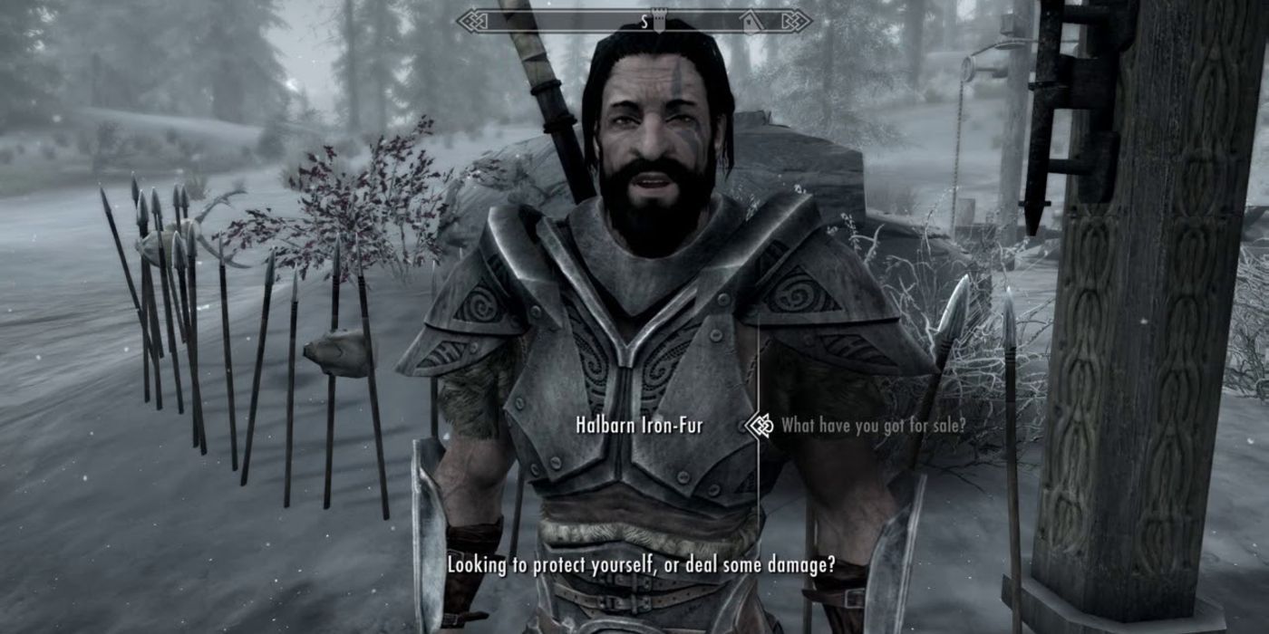 Halbarn Iron-Fur in dialogue in Skyrim 