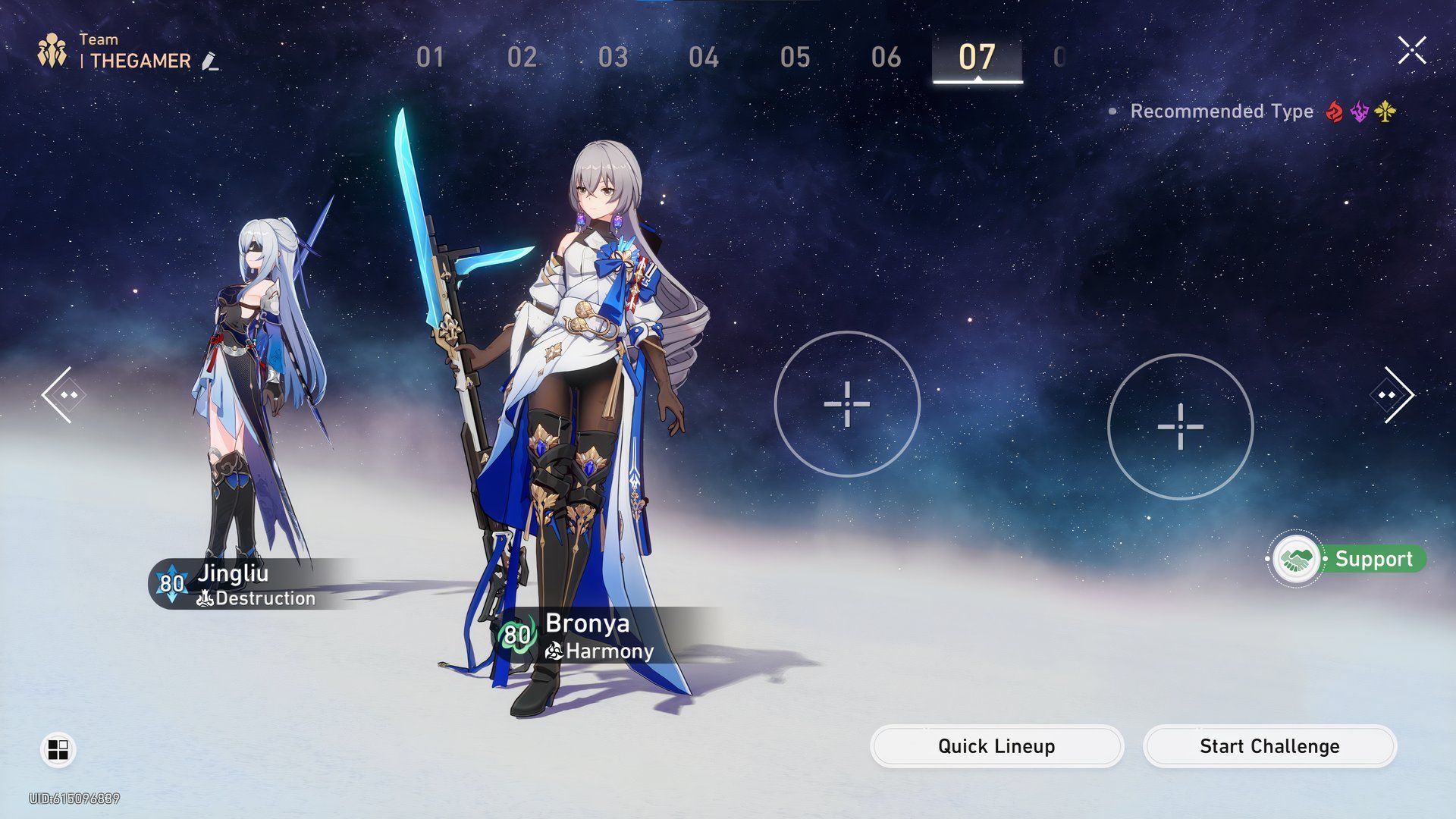 Honkai Star Rail Bronya and Jing Liu in the team lineup menu.