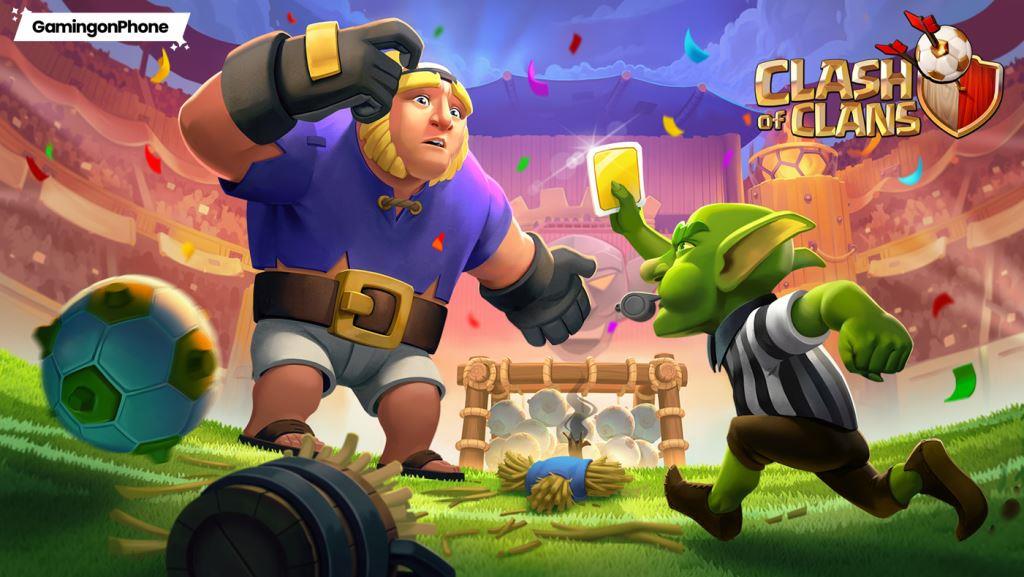 Clash of Clans Clash with Haaland event Yellow Card spell Giant Thrower cover, Clash of Clans December 2024 events