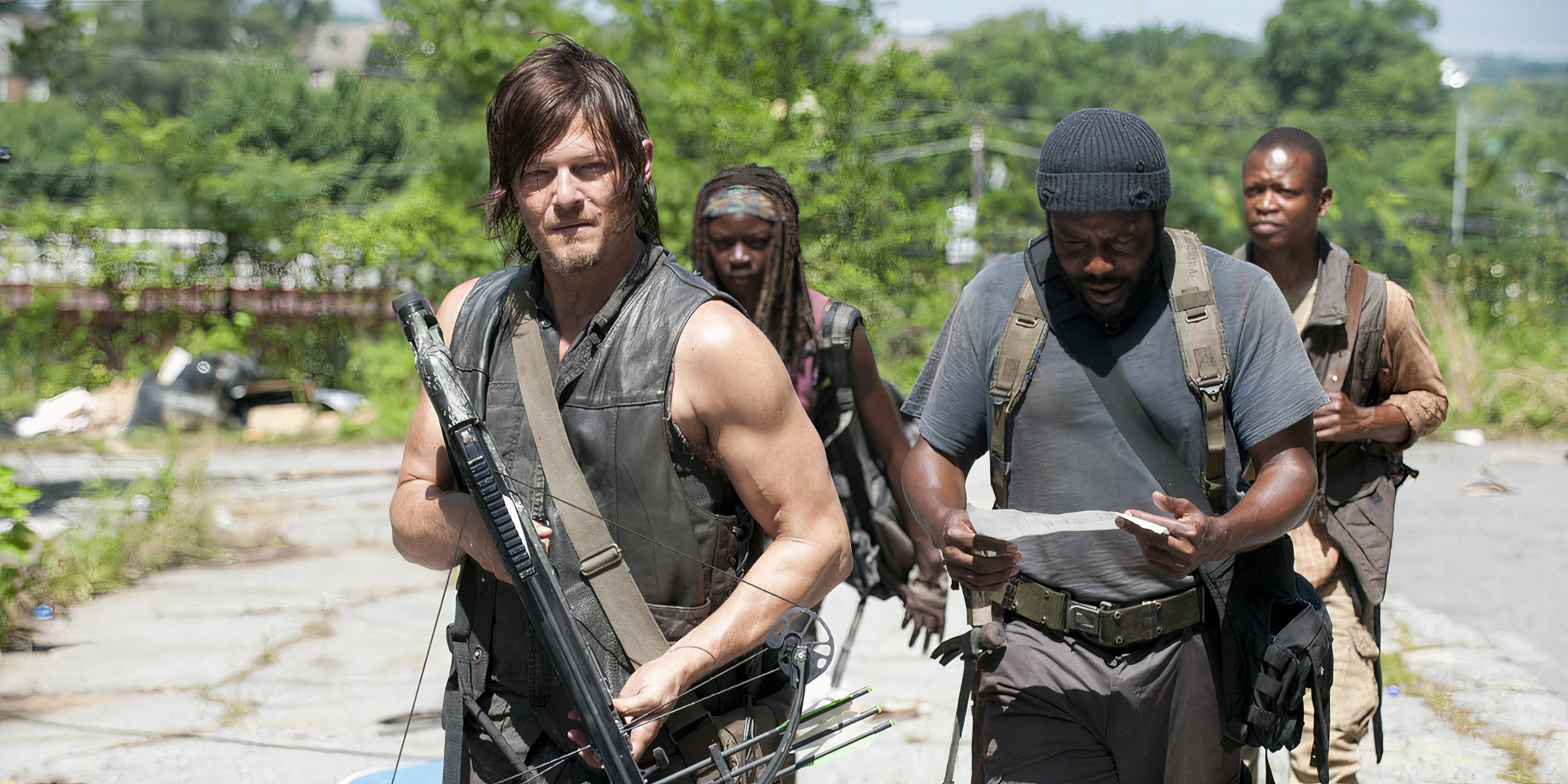 10 Best Horror TV Shows of All Time Daryl is ready with his crossbow with three other surivivors