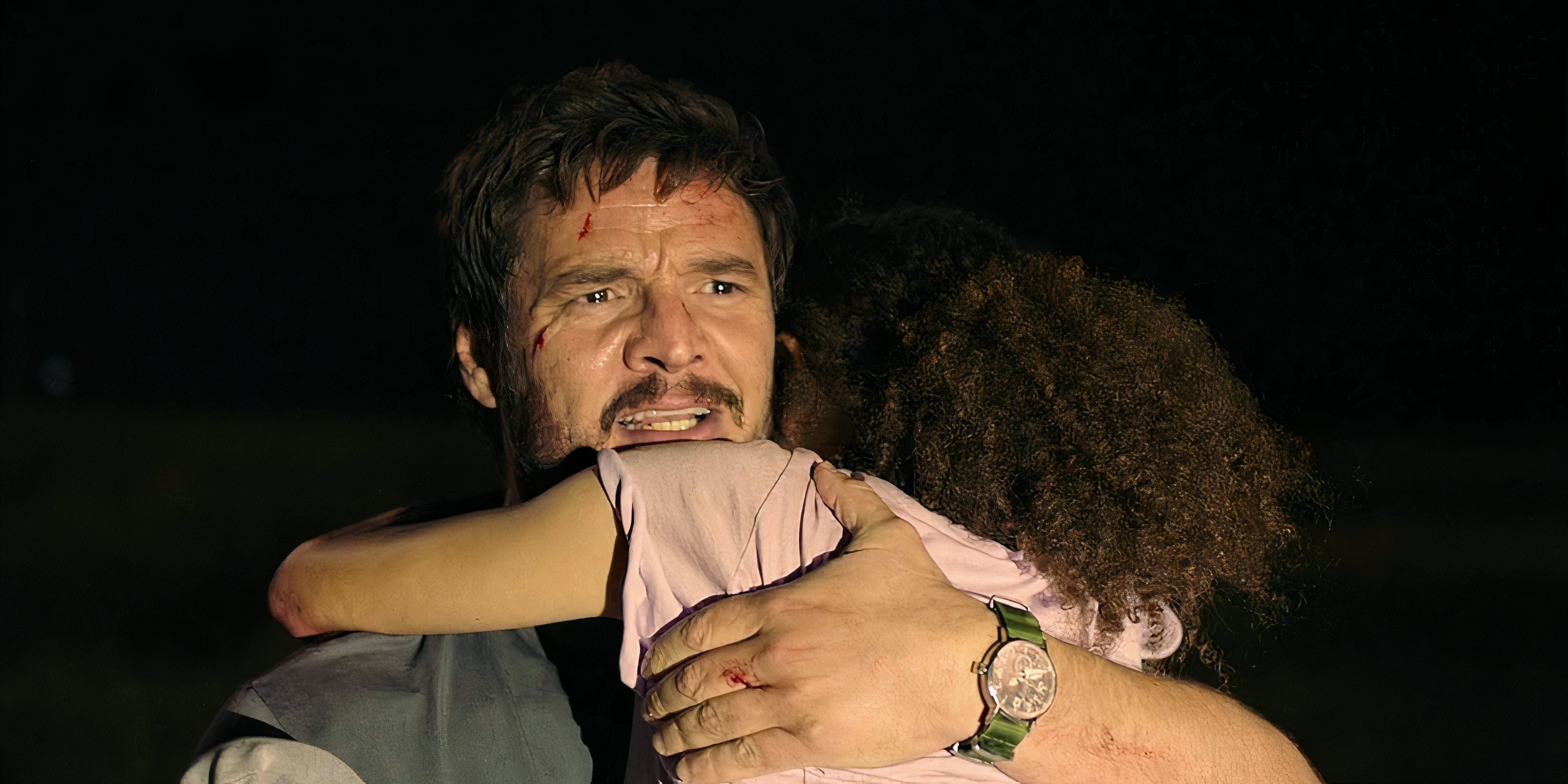 10 Best Horror TV Shows of All Time Joel holds his daughter as someone shines a light at them