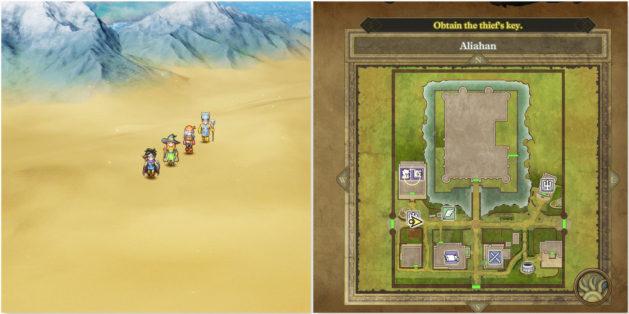 Exploring the desert and map of aliahan in Dragon Quest 3 HD-2D Remake