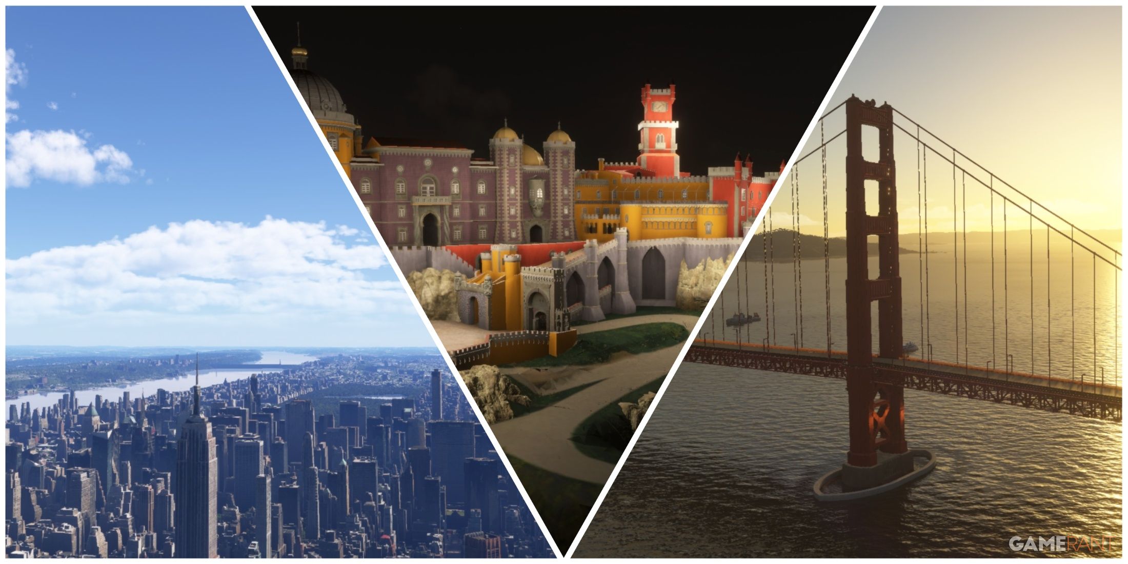 Flight Sim 2024, New York City, Pena Palace, Golden Gate Bridge