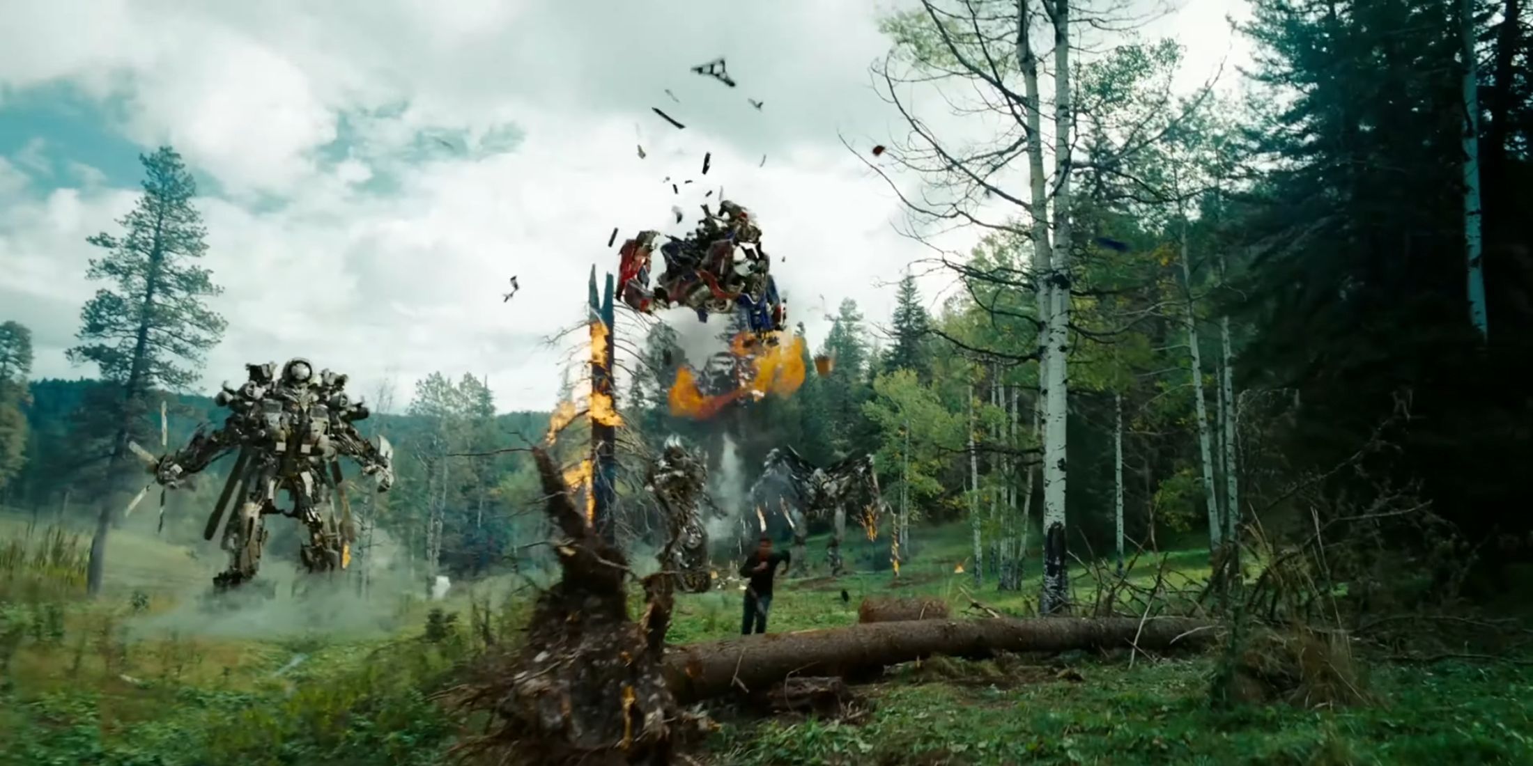 Optimus Prime is launched into the air by Megatron's Fusion Cannon in Transformers: Revenge of the Fallen (2009)