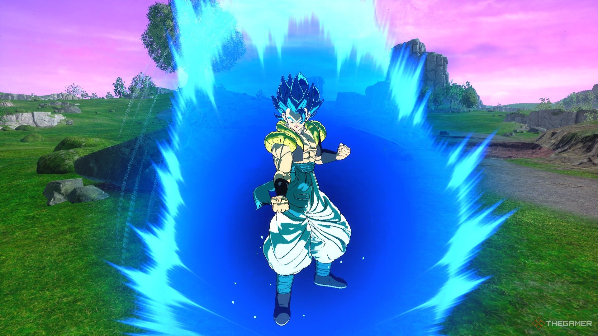 Dragon Ball Sparking Zero image showing Gogeta from Super as a Super Saiyan Blue.