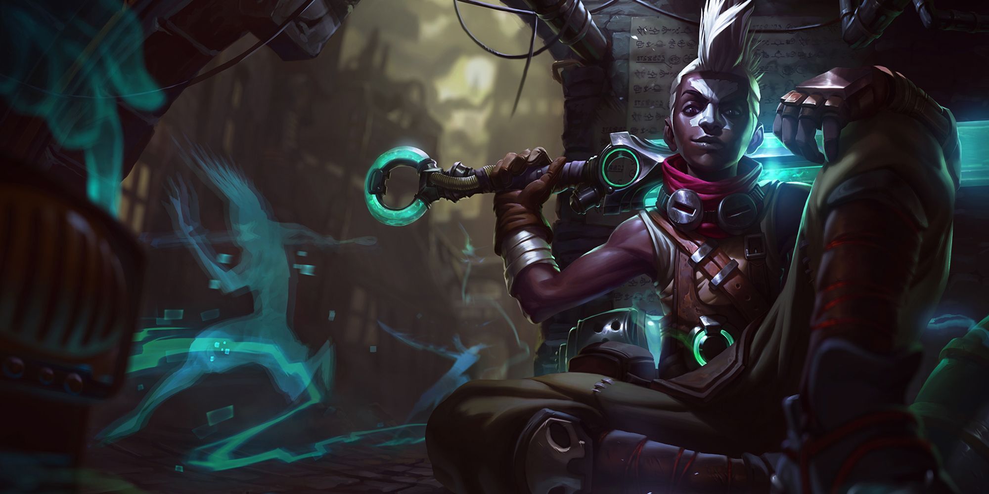 Ekko reversing time in his original League of Legends Splash Art.