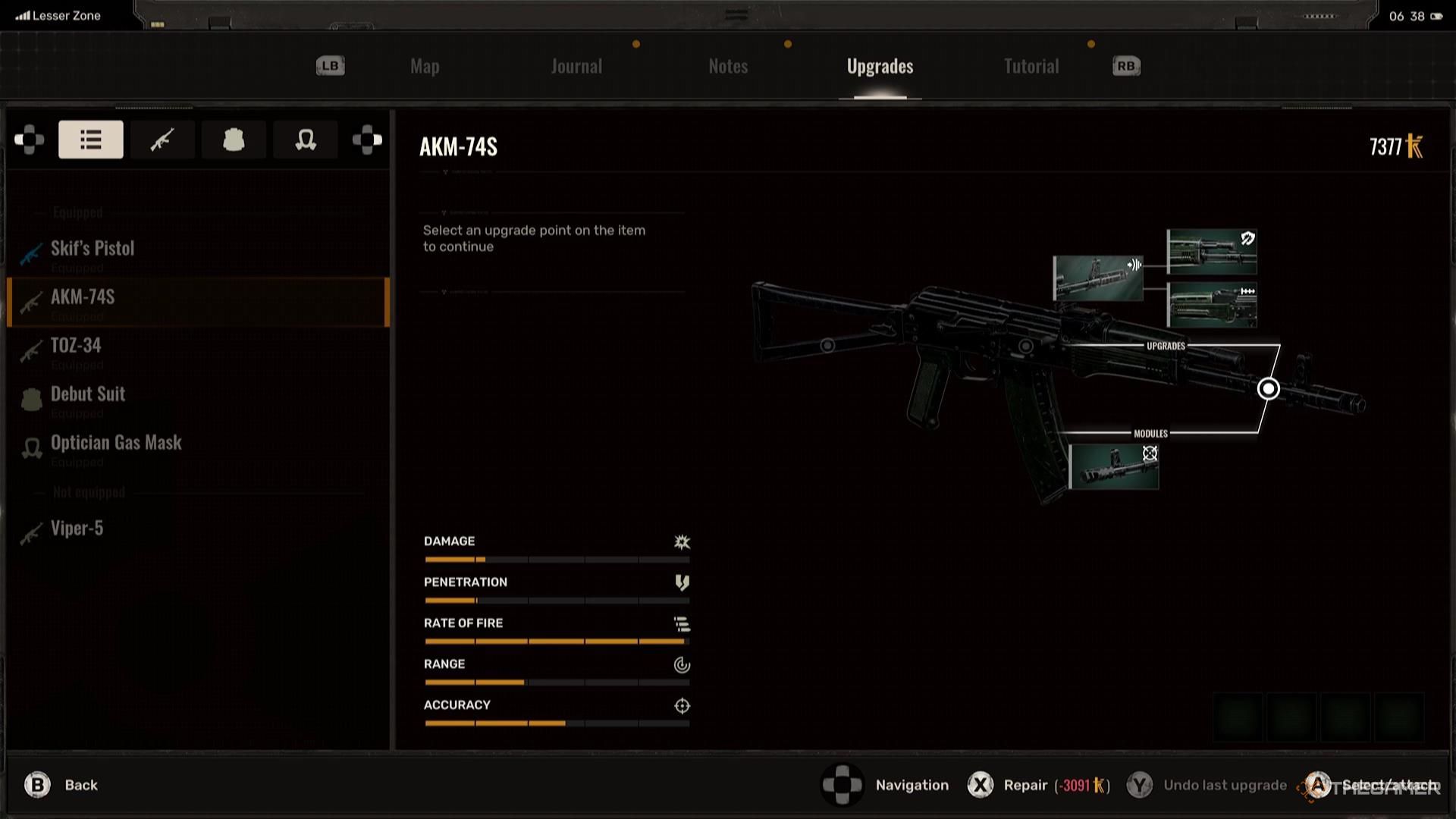 Looking at the barrel upgrades for the AKM-74S in Stalker 2.