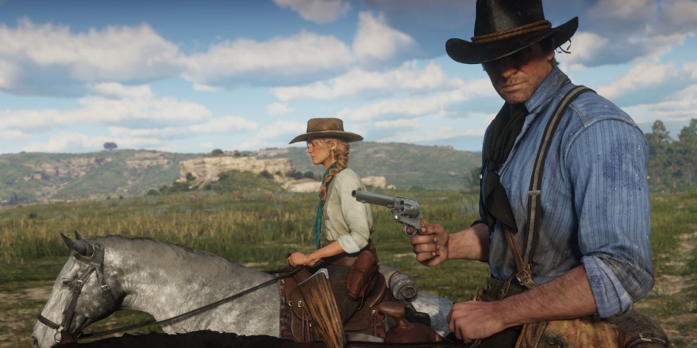 Arthur and Sadie riding horses in Red Dead Redemption 2