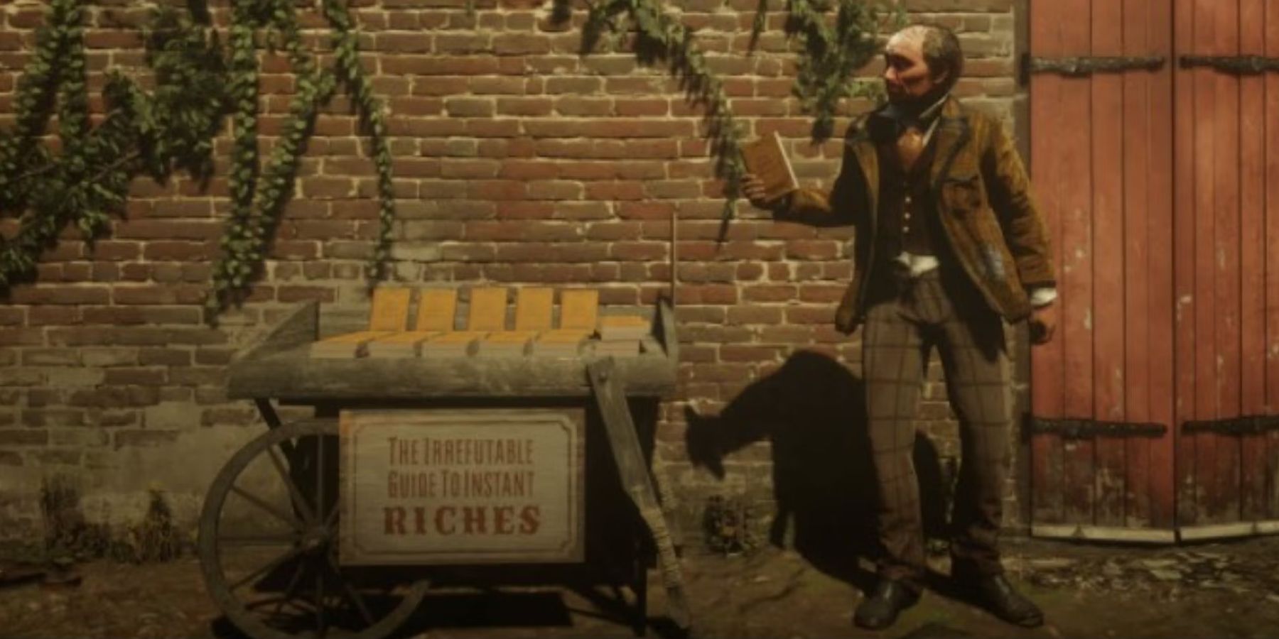 Timothy Donahue Selling His Book by The Side Of The Road In Red Dead Redemption 2 