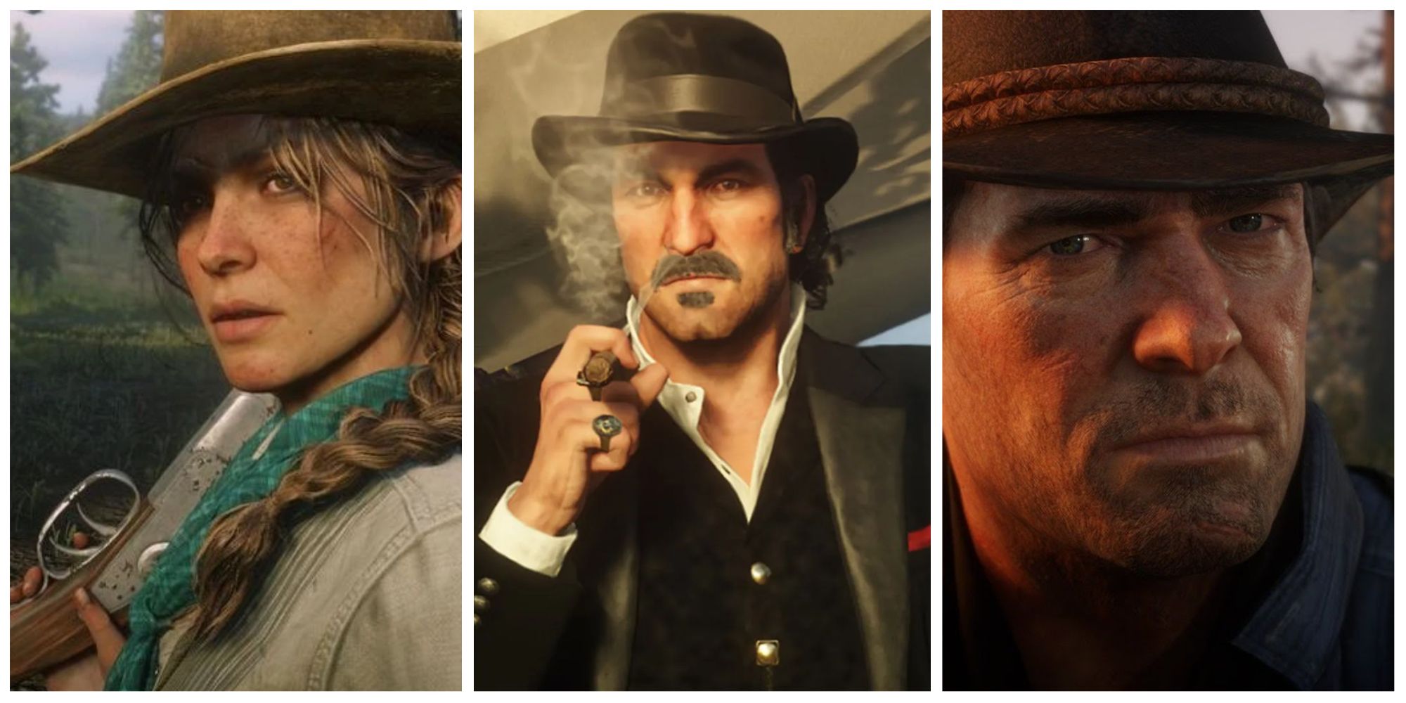 sadie adler, dutch van der linde and arthur morgan from red dead redemption 2