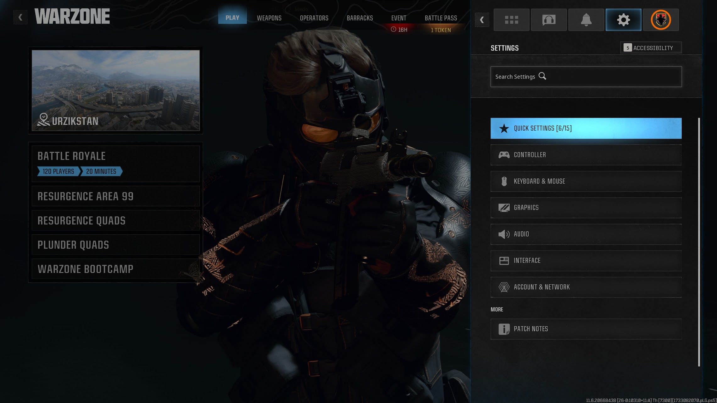 A picture of the settings menu - Warzone