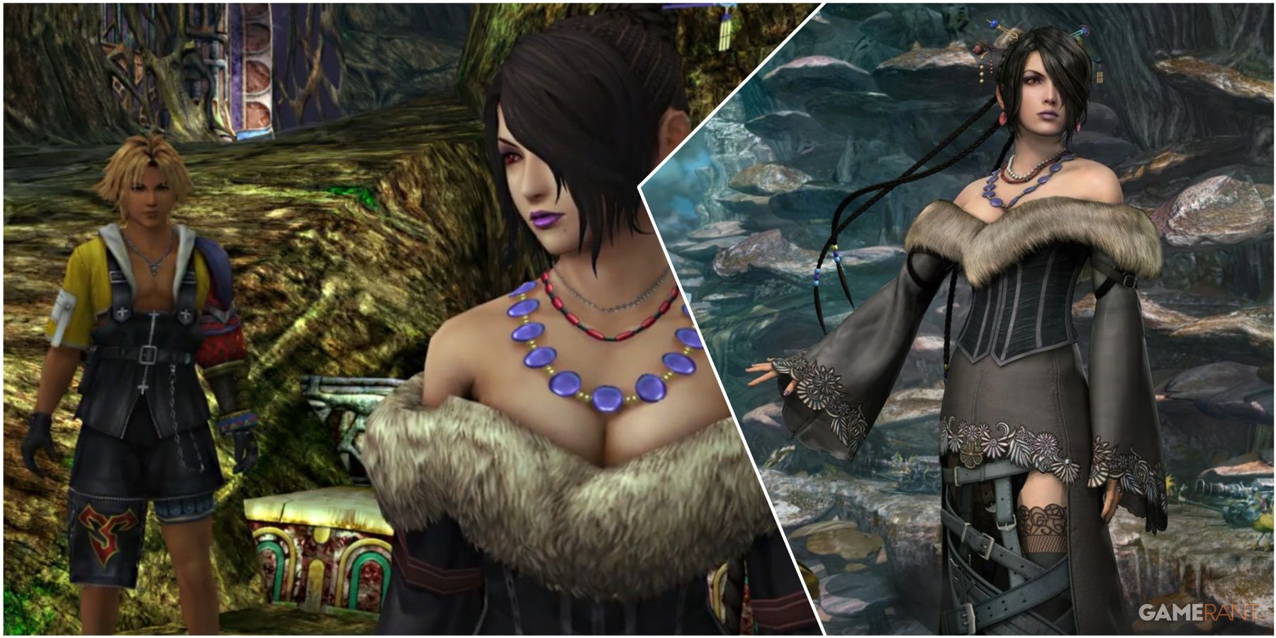 A Collage Of Key Art & A Key Frame Of Lulu From Final Fantasy X