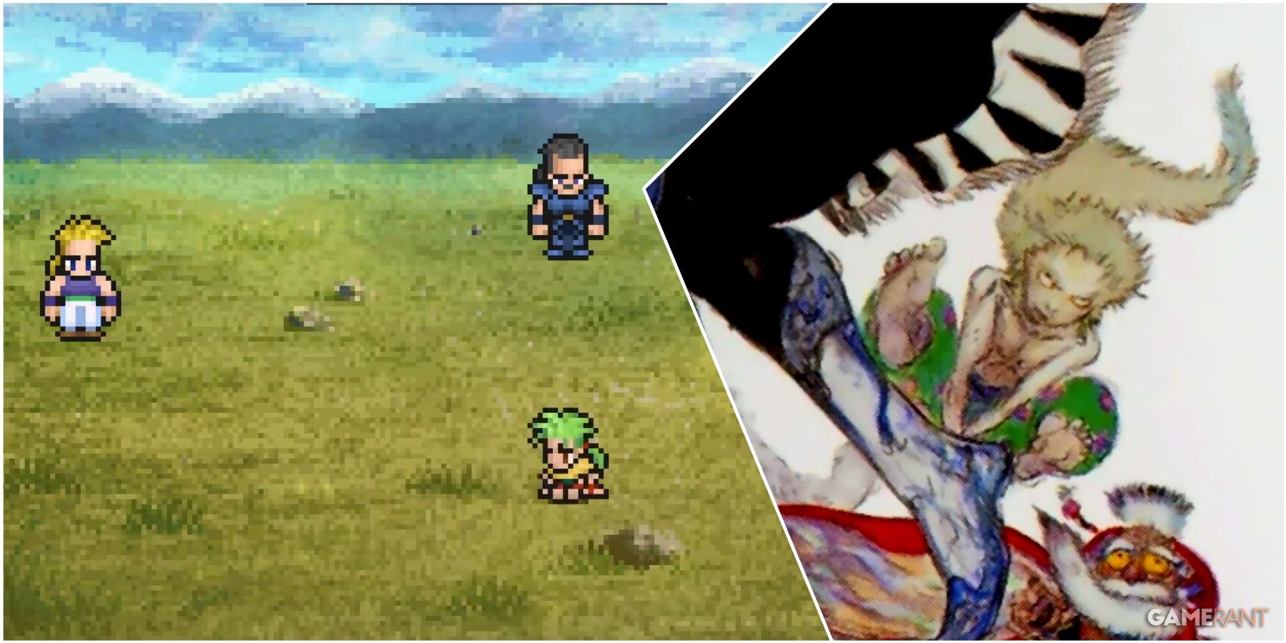 A Collage Of Key Art & A Key Frame Of Gau From Final Fantasy VI