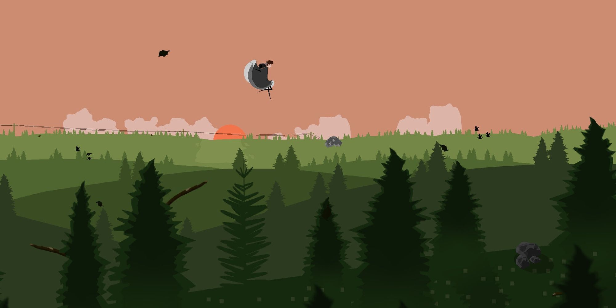 Alto's Odyssey: Alto taking flight briefly after leaping off a tree branch.