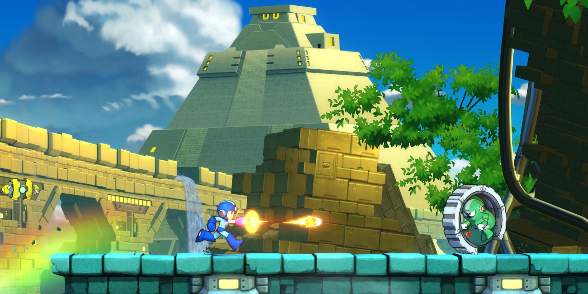 Mega Man 11: Mega Man busting bots in South America.