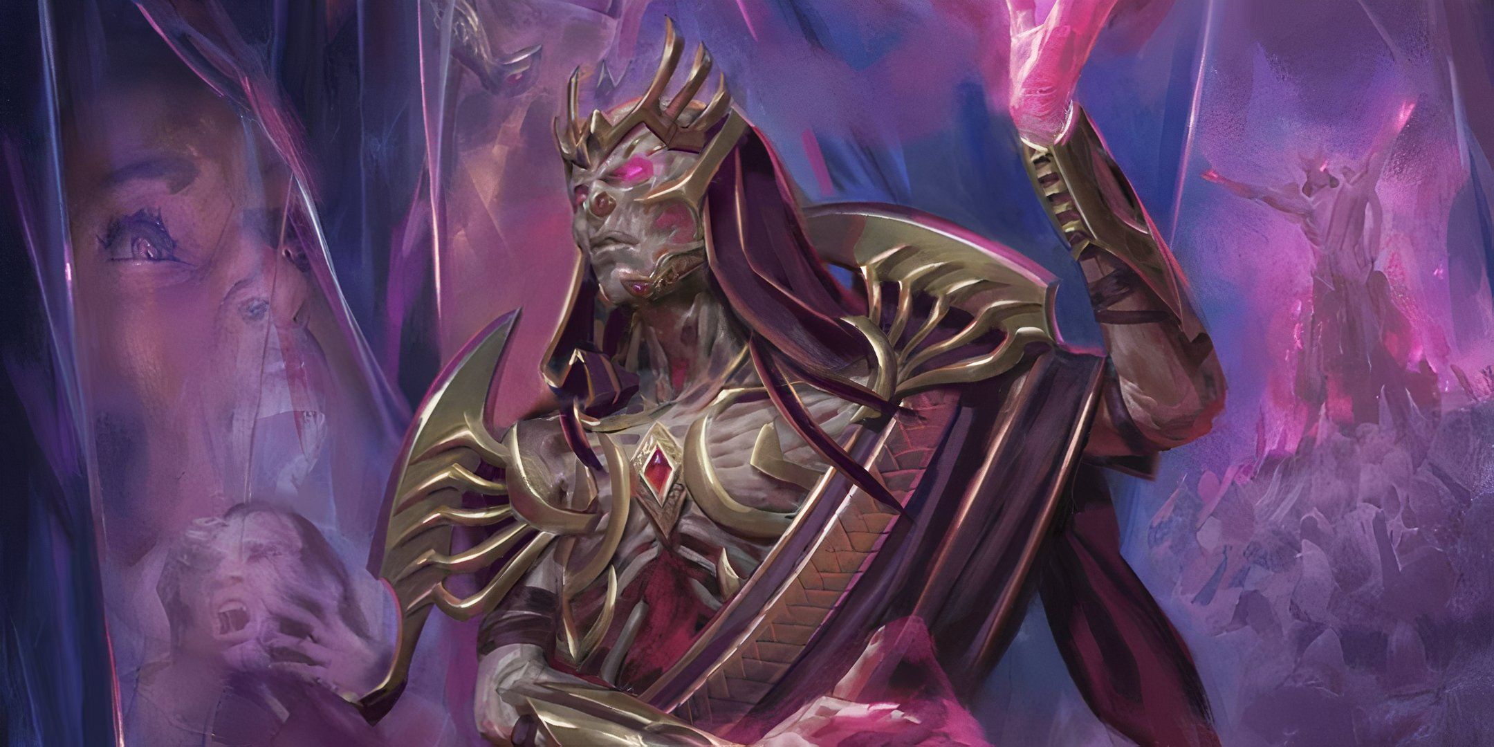 The Archlich Vecna in full armor with glowing purple eyes in Dungeons & Dragons