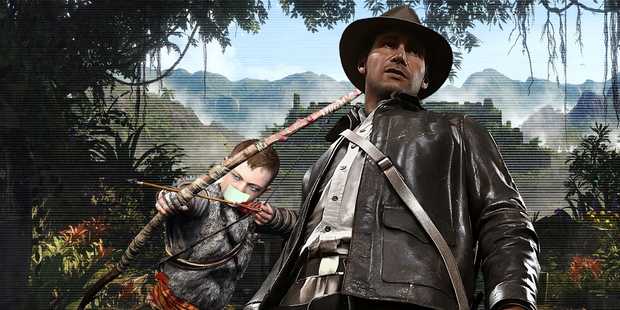 Indiana Jones from Indiana Jones and the Great Circle and Atreus from God of War.