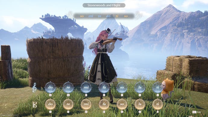 A pink haired woman plays the violin in Infinity Nikki.