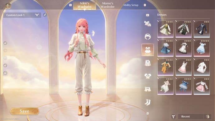 The wardrobe screen in Infinity Nikki.