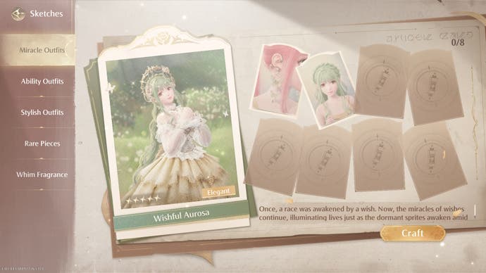 The crafting screen in Infinity Nikki.