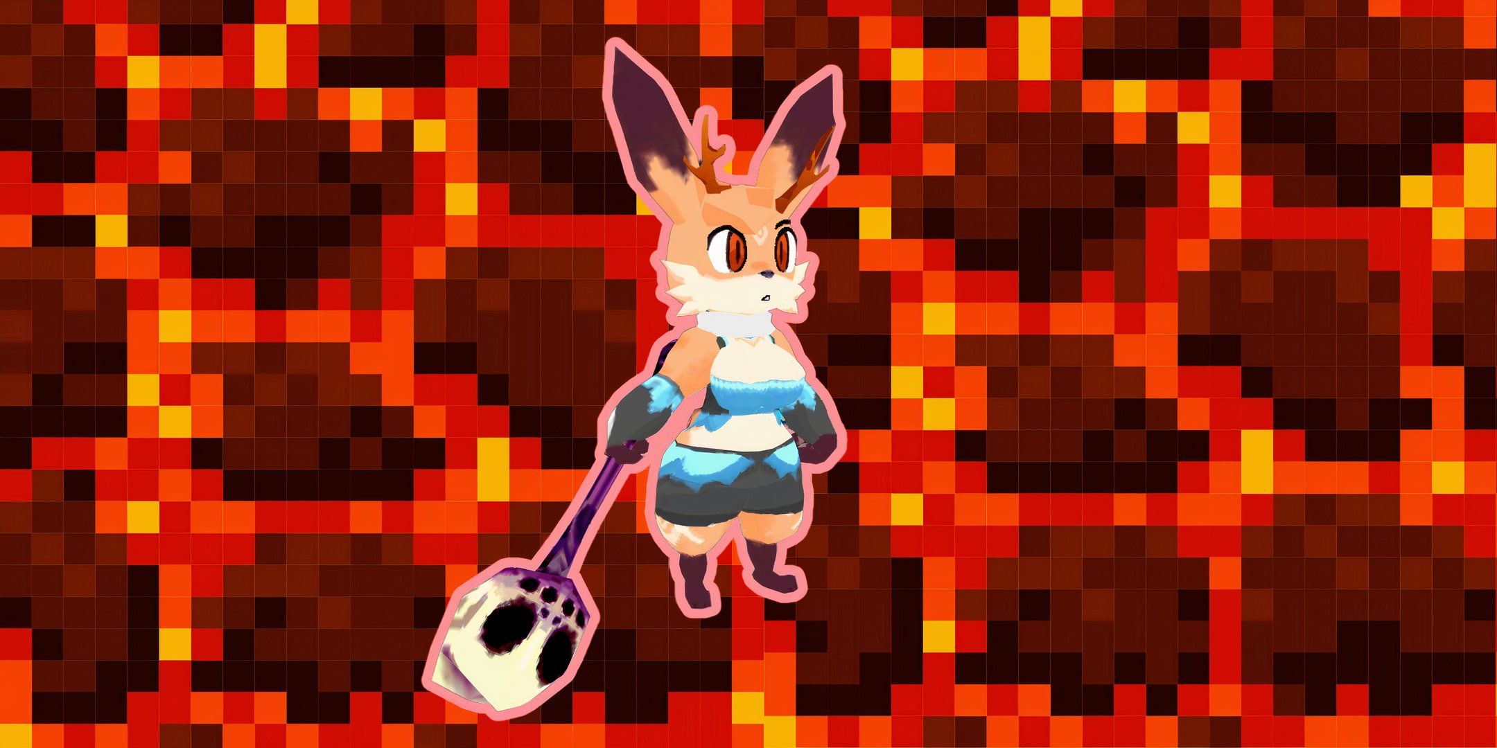 Image of the Demicrypt Bauble Scepter being held by a fox character in Atlyss. 