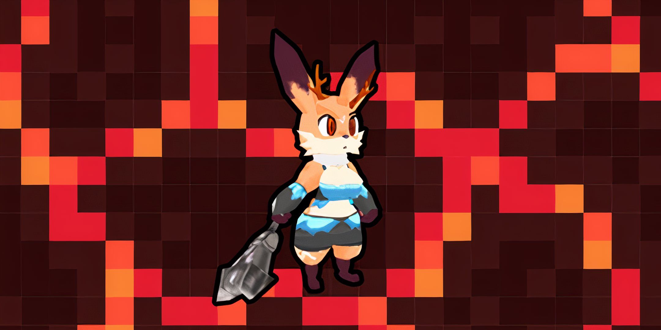 Image of the Iron Scepter being held by a fox character in Atlyss. 