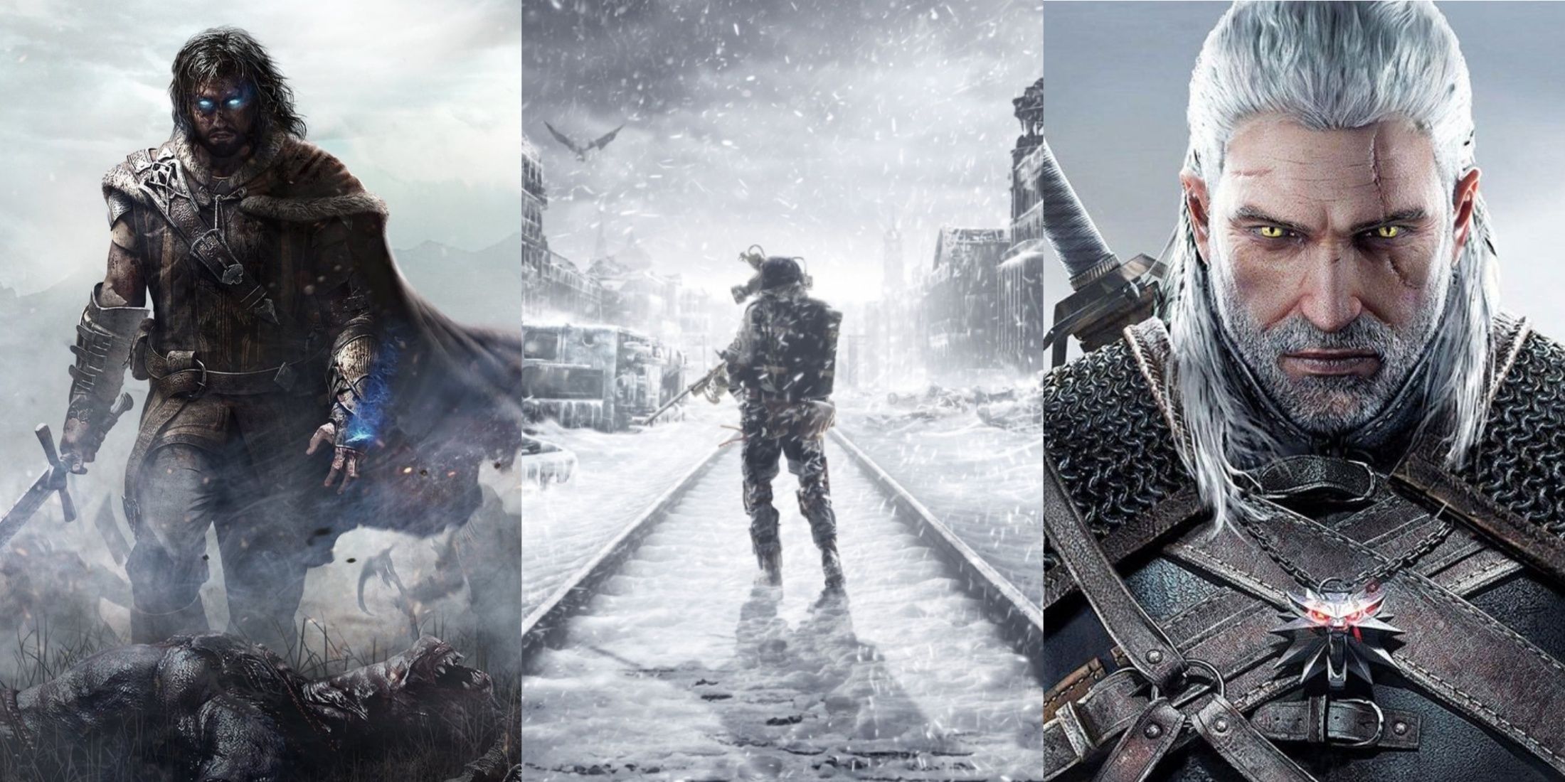 Stills from Shadow of Mordor, Metro Exodus, Witcher 3