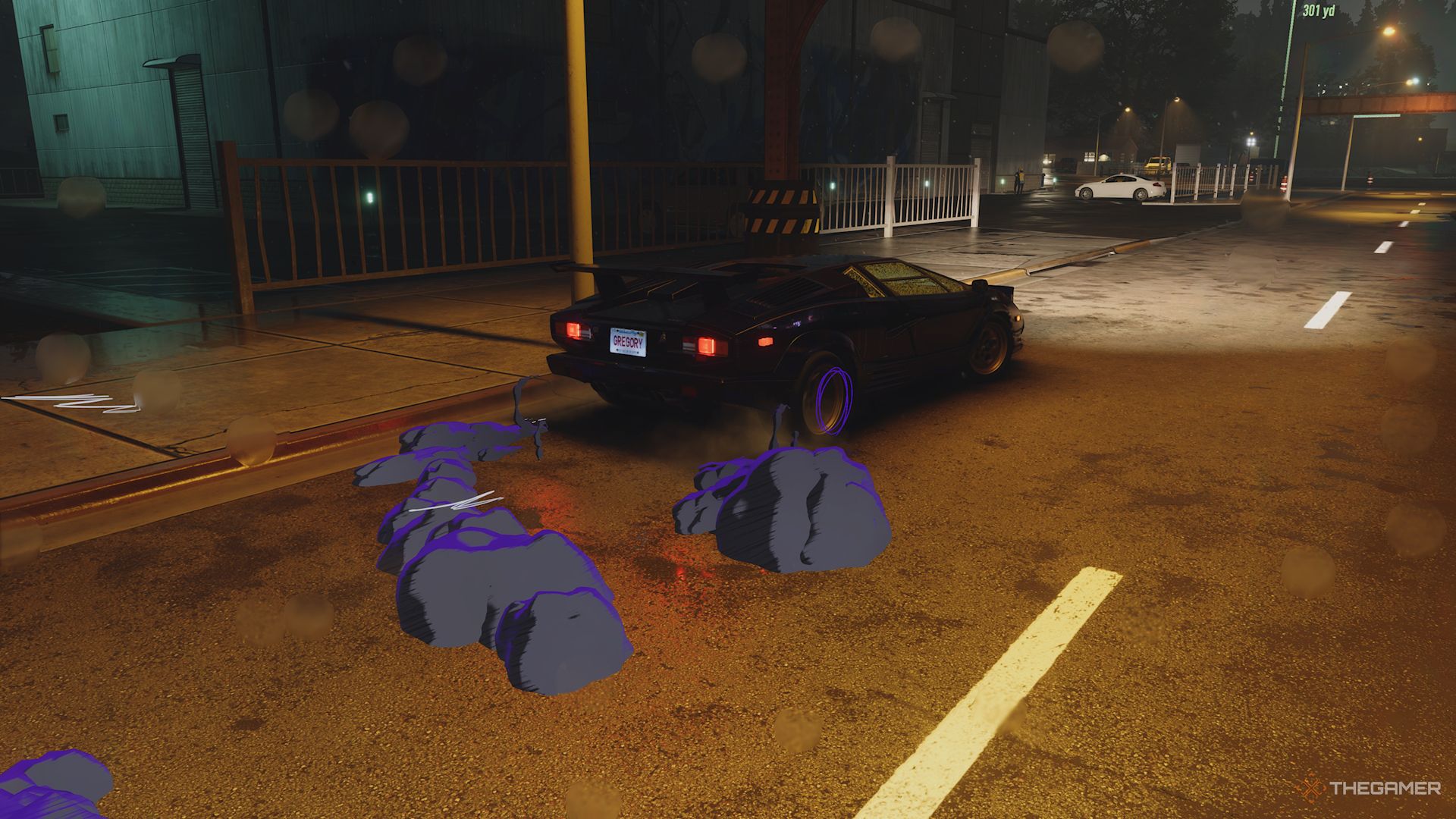 Need for Speed Unbound screenshot of purple car drifting with smoke coming out of the back.